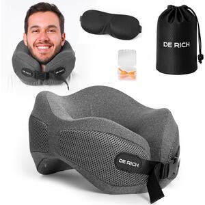 Travel Neck Pillows with Washable Cover, eye mask and earplugs – Gray
